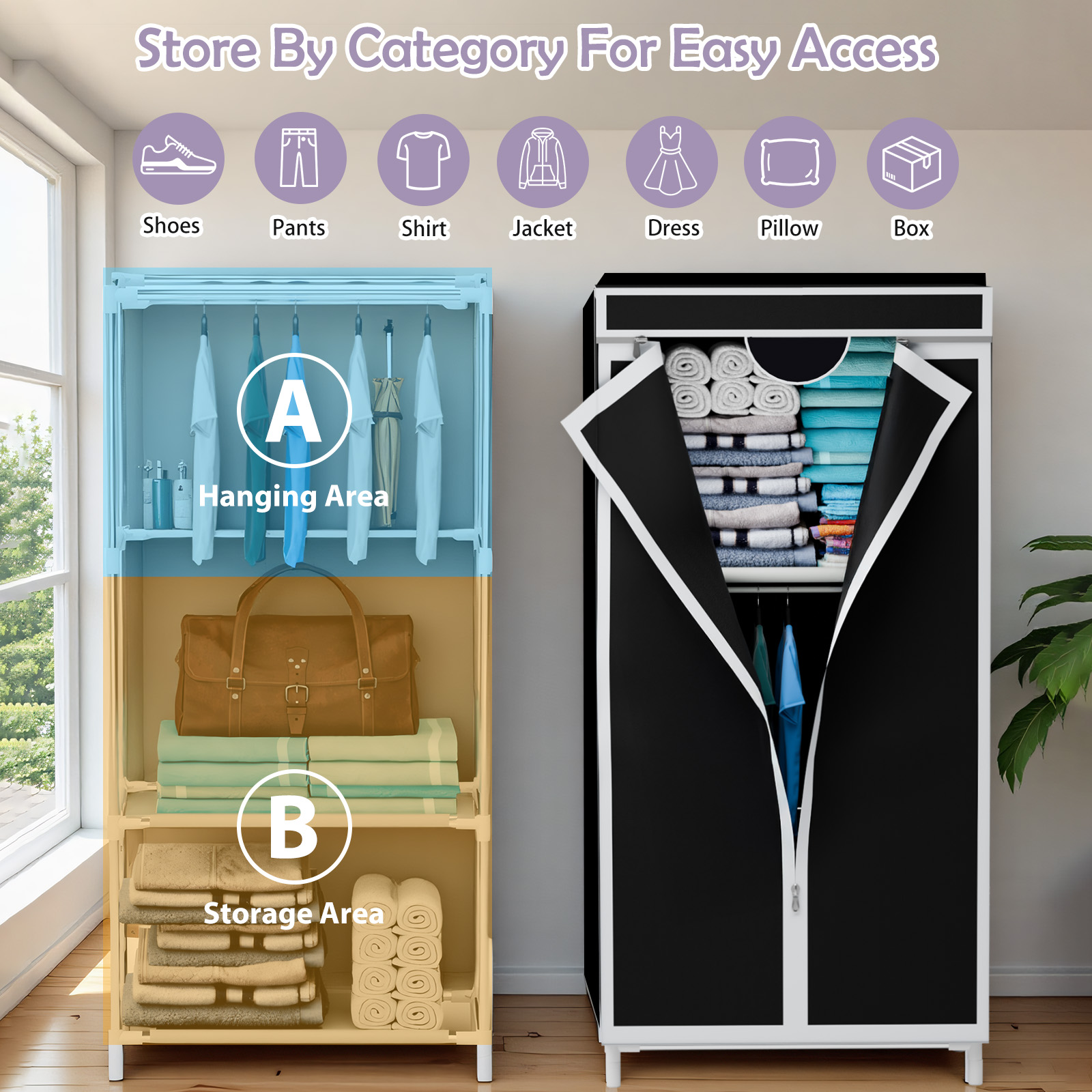Wardrobe Closet Portable Fabric Cover - Przenośna szafa materiałowa z wieszakiem na