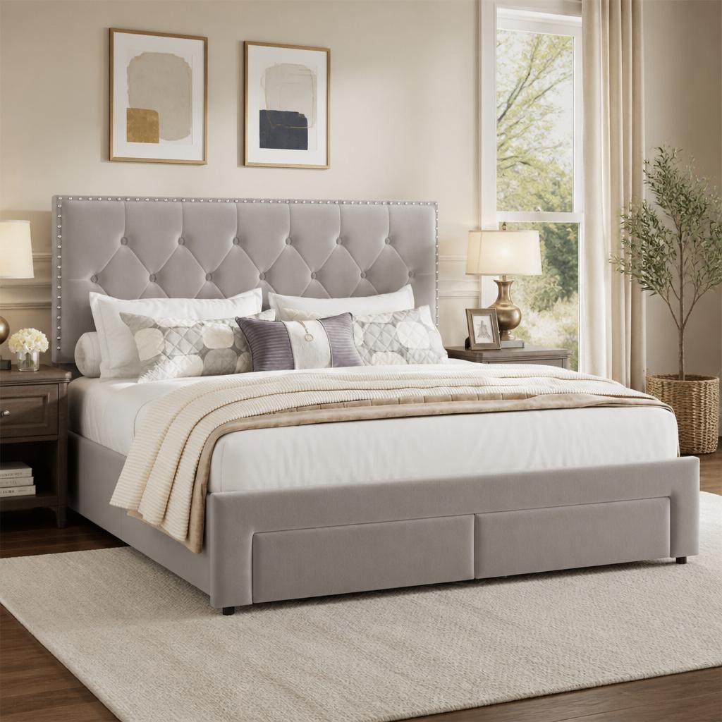 King Size Bed Frame With Storage Drawers - Rama do łóżka w rozmiarze king