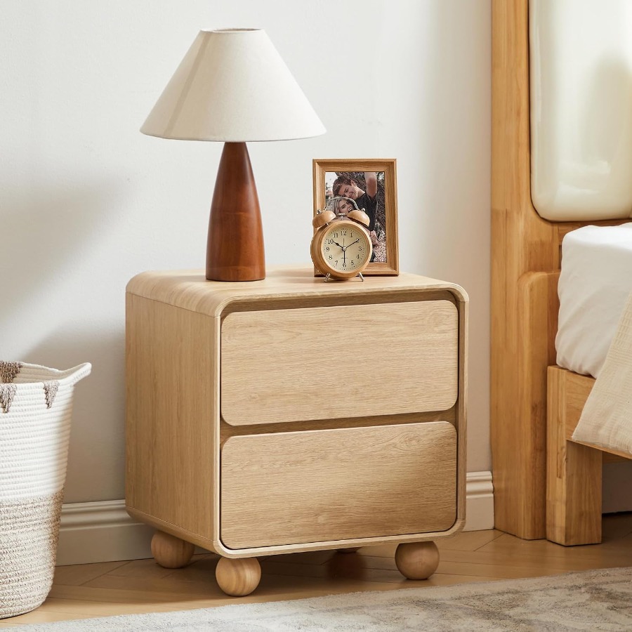 Solid Wood Nightstand 2 Drawers - Mały stolik nocny z 2 szufladami,