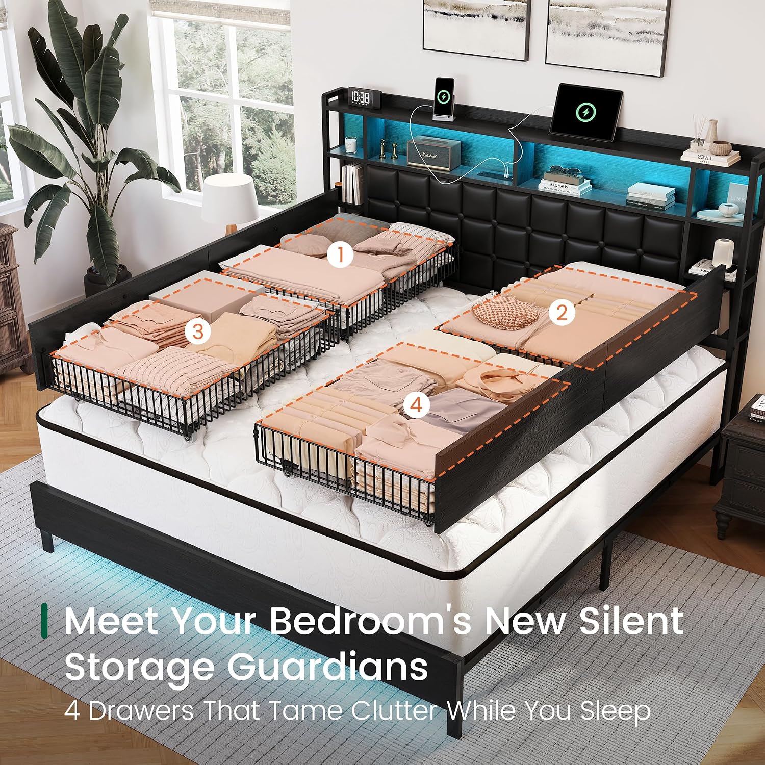 Drewniana rama łóżka w rozmiar – King Size Bed Frame With Storage Drawers recenzja i cena