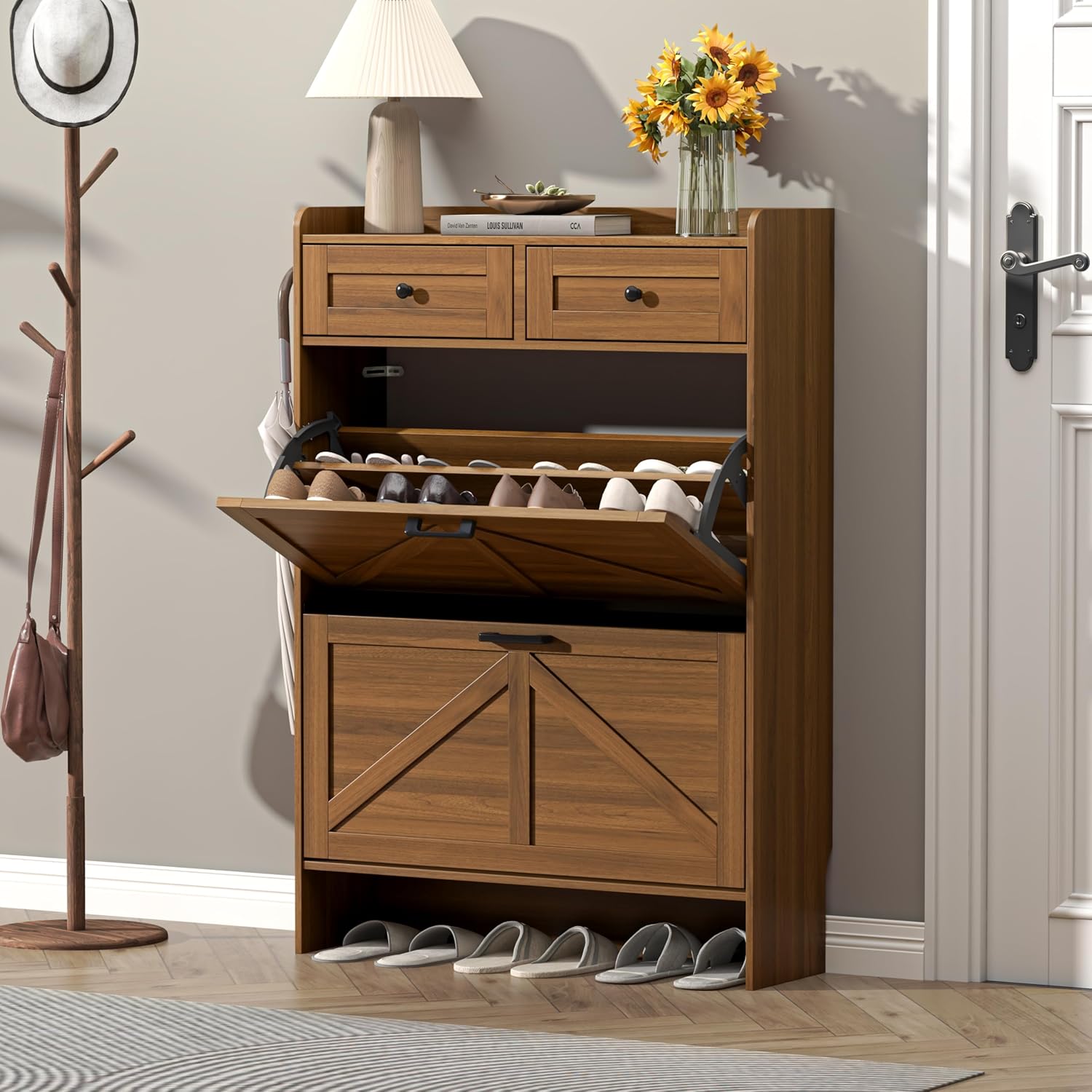Szafka na buty z 2 szufladami  – Shoe Rack Cabinet Narrow Entryway recenzja i cena
