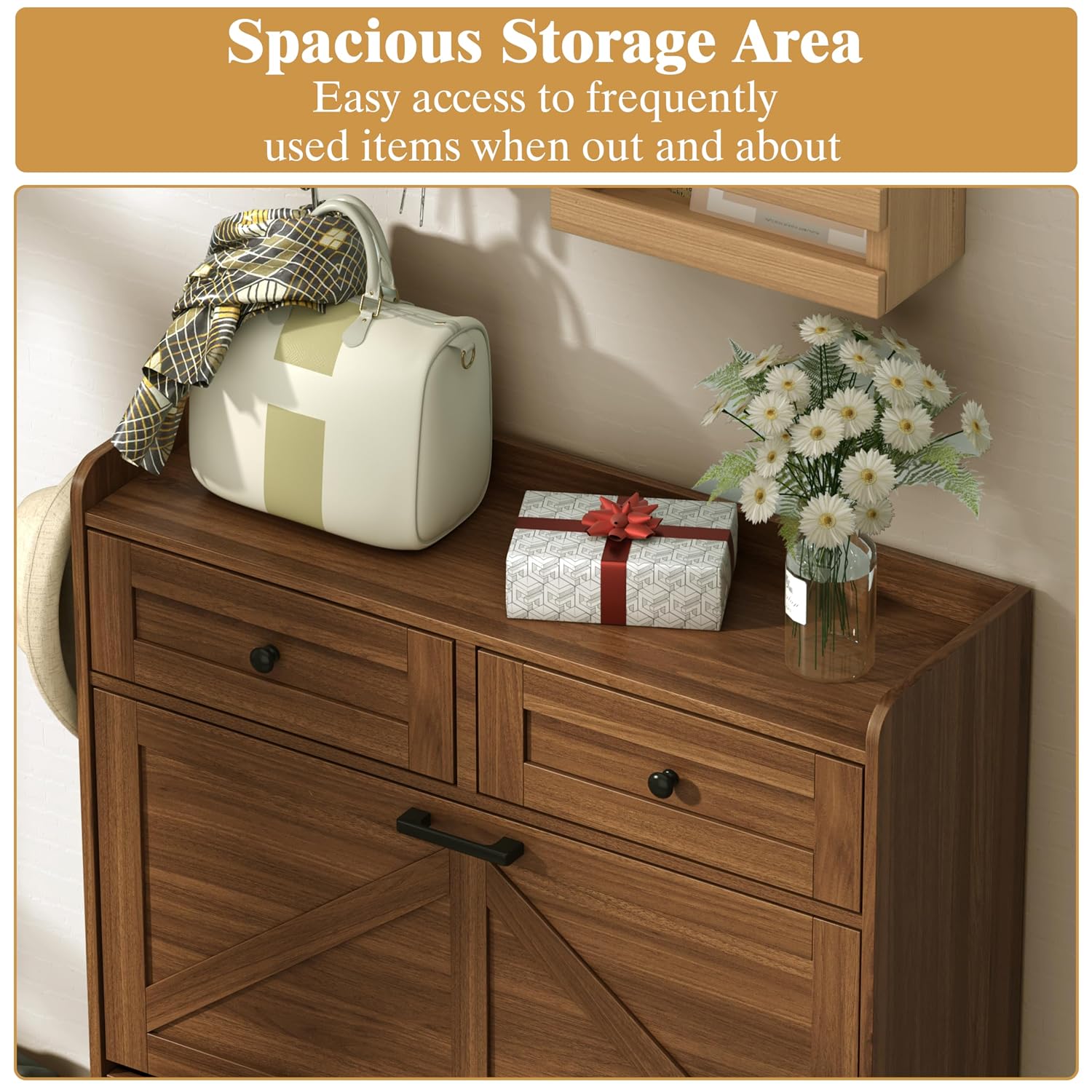 Szafka na buty z 2 szufladami  – Shoe Rack Cabinet Narrow Entryway recenzja i cena