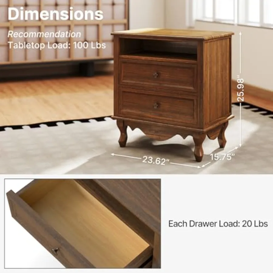 Solidna, drewniana szafka nocn – Solid Wood Nightstand 2 Drawers recenzja i cena