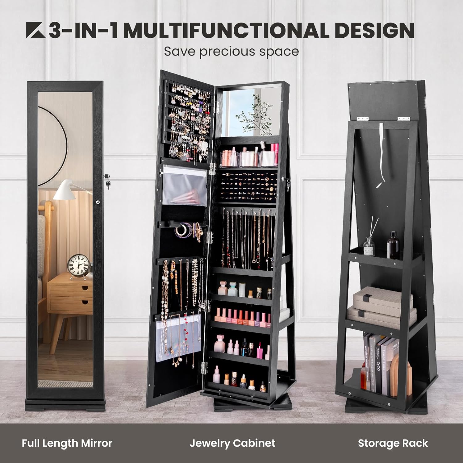 Czarna, stojąca, zamykana na k – Full Length Mirror Jewelry Armoire recenzja i cena